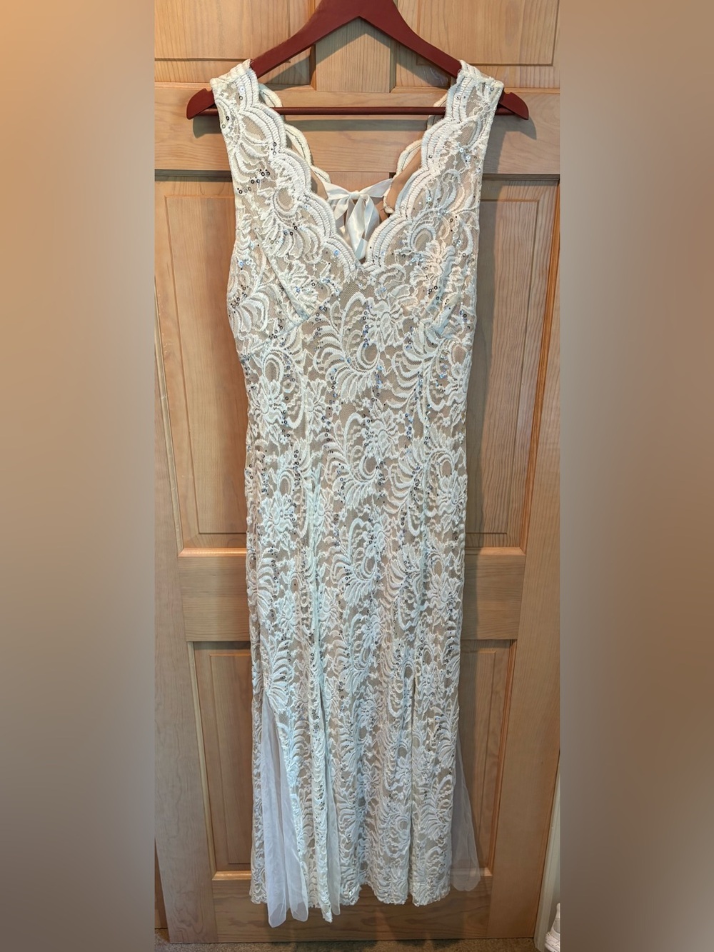 Ivory Lace Sleeveless Wedding / Prom Gown with Sequin Embellishment
